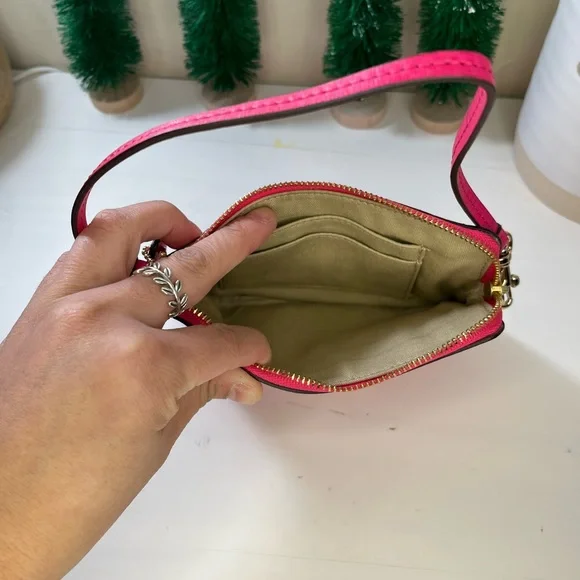 Coach Pink Leather Key Card Zip Wristlet - Picture 5 of 5